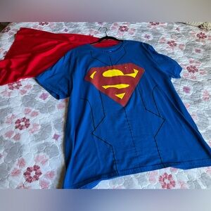 DC Superman Character Tee Blue and Red with Removable Cape Size XL